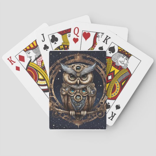 Jeu De Cartes Chouette de Steampunk contre le ciel étoilé (dos)