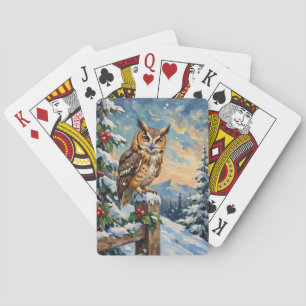 Jeu De Cartes Chouette effraie vintage sur clôture gelée Noël