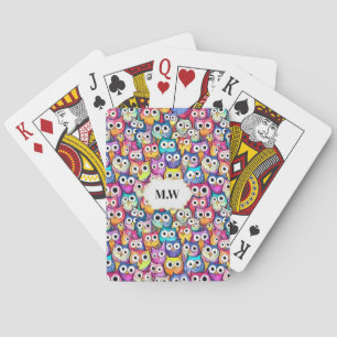 Jeu De Cartes Chouette face oiseaux caricaturaux motif jeux mono