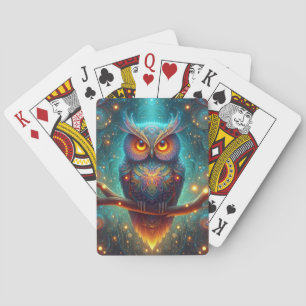 Jeu De Cartes Chouette psychédélique dans une forêt cosmique