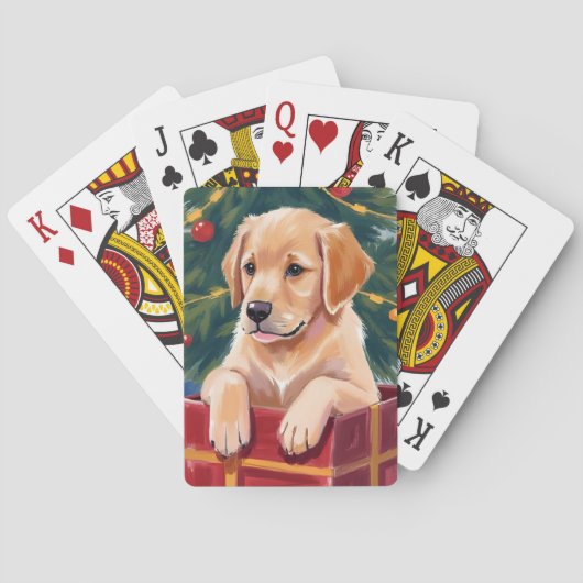Jeu De Cartes Christmas Golden Retriever Puppy Present (dos)