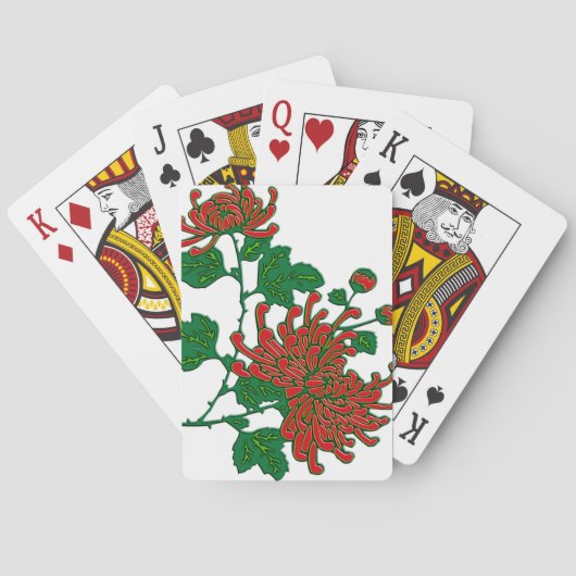 Jeu De Cartes Chrysanthèmes araignées chinois - rouge profond (dos)