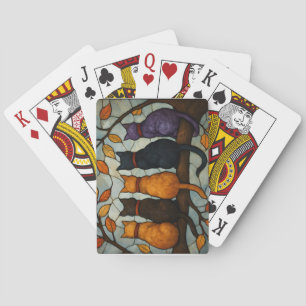 Jeu De Cartes Cinq chats sur une branche d'arbre de style vitrai