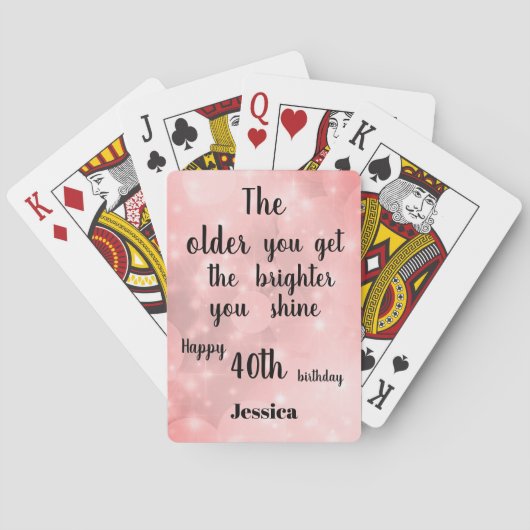 Jeu De Cartes Citation inspirante Joyeux 40e anniversaire Nom (dos)