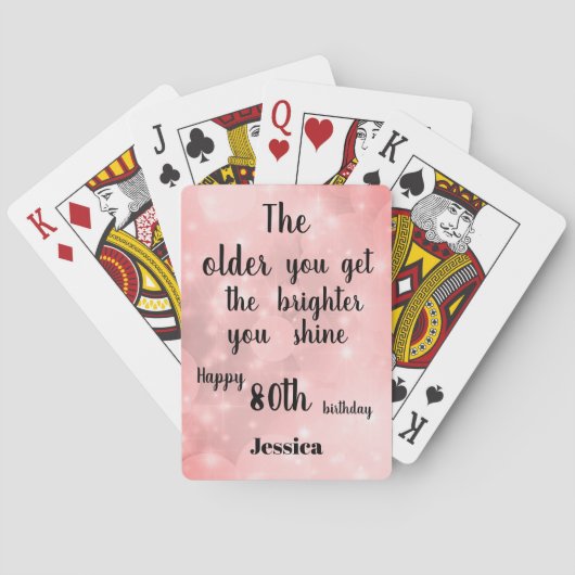 Jeu De Cartes Citation inspirante Joyeux 80e anniversaire Nom (dos)