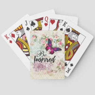 Jeu De Cartes Citation inspirée et collage de papillon rose