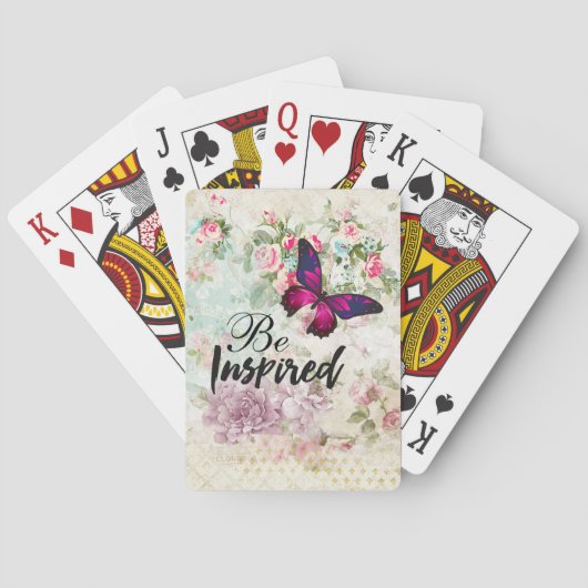 Jeu De Cartes Citation inspirée et collage de papillon rose (dos)