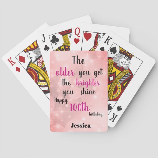 Jeu De Cartes Citation inspirée Joyeux 100e anniversaire Nom (dos)