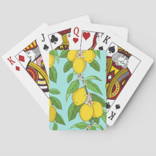 Jeu De Cartes Citrons, Arrière - plan Bleu Vibrant sans couture.
