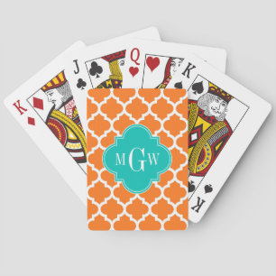 Jeu De Cartes Citrouille Blanc Marocain #5 Turquoise 3 Monogramm