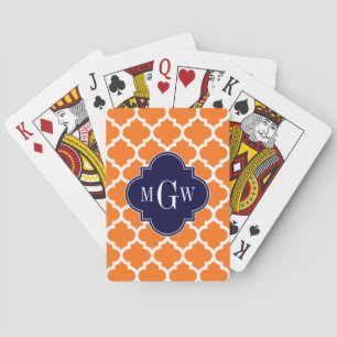 Jeu De Cartes Citrouille Orange Marocain #5 Marine 3 Monogramme