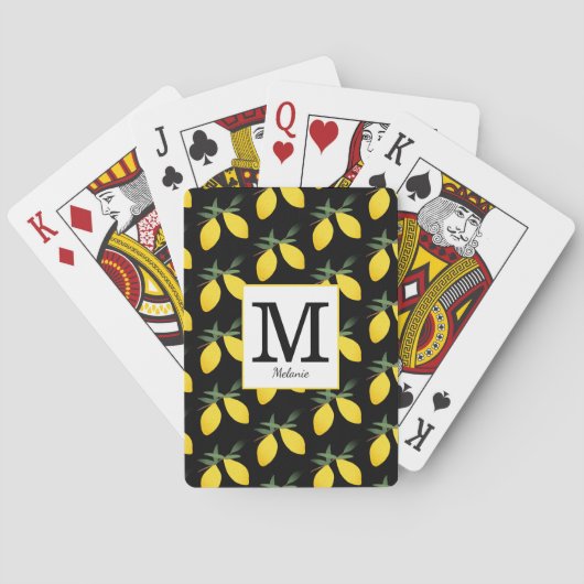 Jeu De Cartes Citrus citron Monogramme Nom Jouer Cartes (dos)