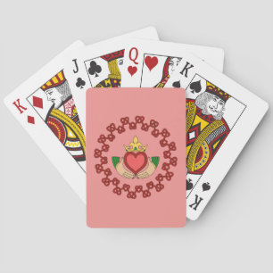 Jeu De Cartes Claddagh et Red Knotwork sur rose
