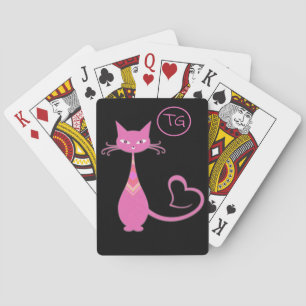 Jeu De Cartes Classic Retro rose Kitty Chat Coeur Tail Monogramm