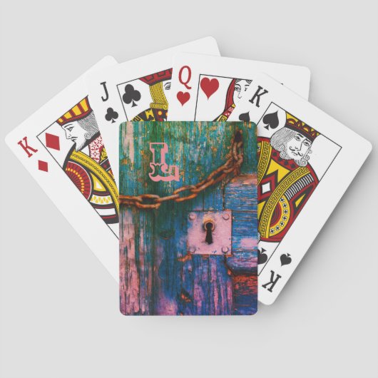 Jeu De Cartes Clavier de porte en bois rustique chaîne bleu rose (dos)