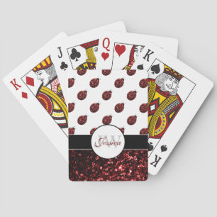 Jeu De Cartes Coccinelle rouge foncé fausses paillettes de stras