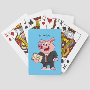 Jeu De Cartes Cochon amusant en costume d'affaires dessin animé