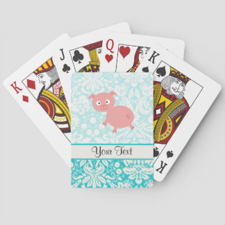 Jeu De Cartes Cochon rose mou ; Damas Turquoise