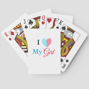Jeu De Cartes Cœur aquarelle bleu rouge Je t'aime ma fille nom