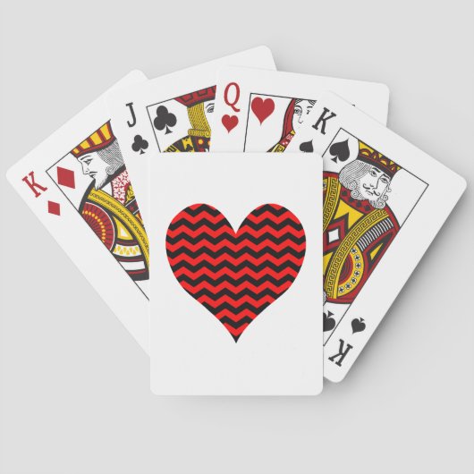 Jeu De Cartes Coeur Chevron noir et rouge (dos)