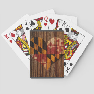 Jeu De Cartes Coeur de drapeau du Maryland sur le thème en bois