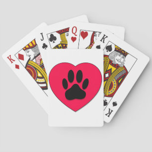 Jeu De Cartes Coeur rouge avec Empreinte de patte de chien