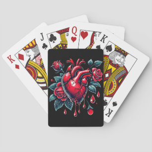 Jeu De Cartes Cœur saignant de Roses Rouges rupture d'art goh