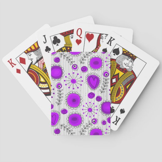 Jeu De Cartes Coeurs blancs violet blanc Whimsical et fleurs flo (dos)