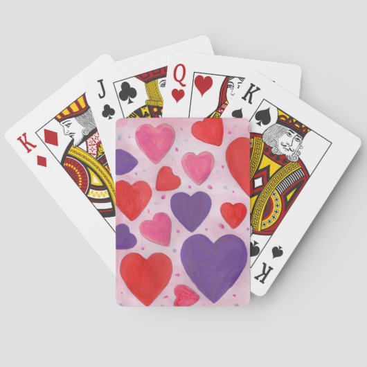 Jeu De Cartes Coeurs de la Saint-Valentin en rose, violet, rouge (dos)
