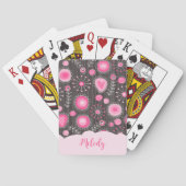 Jeu De Cartes Coeurs gris rose blanc et nom fleuri (dos)