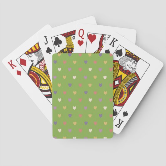 Jeu De Cartes Coeurs Polka sur vert vert (dos)