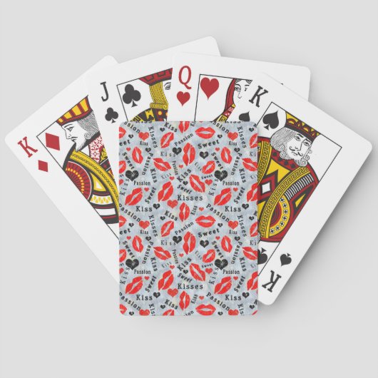 Jeu De Cartes Coeurs, rouge, noir, empreintes de lèvres, baiser (dos)