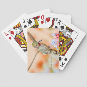 Jeu De Cartes Colibri à gorge rose volant au-dessus des fleurs