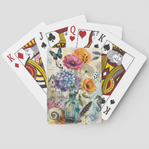 Jeu De Cartes Collage d'art mixte botanique vibrant