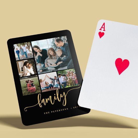 Jeu De Cartes collage de 6 photos famille noir or script de test