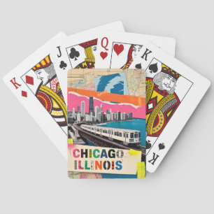 Jeu De Cartes Collage Pop Art Train de la Skyline de Chicago Voy