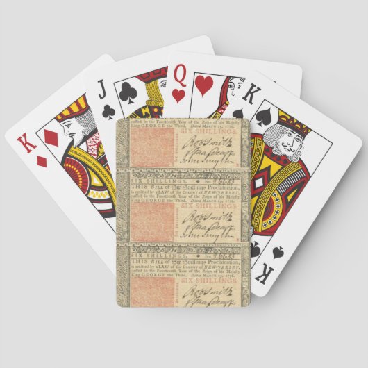 Jeu De Cartes Colonial cartes de jeu de note de 1776 (dos)