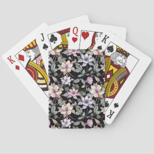 Jeu De Cartes Colonne Exotique : Aquarelle Florale Noire.