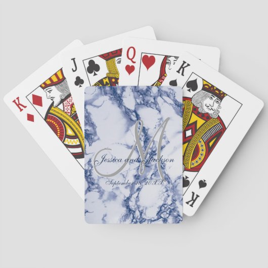 Jeu De Cartes Conception de marbre bleu monogramme (dos)
