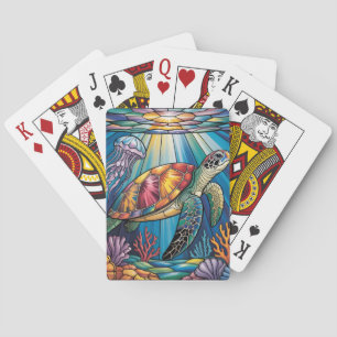 Jeu De Cartes Conception vibrante de tortue marine en verre colo