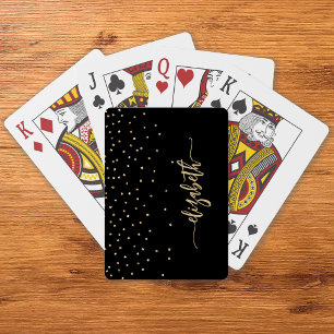 Jeu De Cartes Confetti personnalisées Black Gold Elegant Script