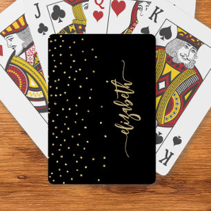 Jeu De Cartes Confettis de script élégant en or noir personnalis