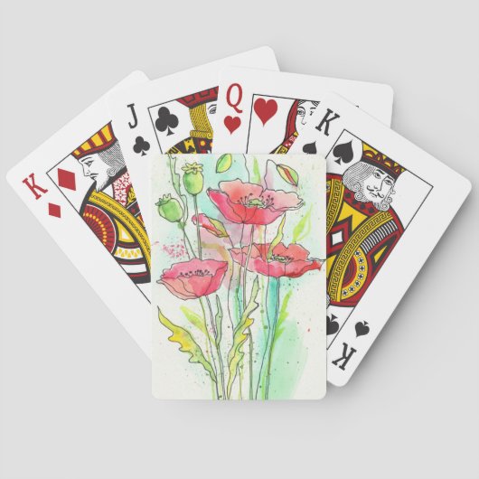 Jeu De Cartes Coquelicots aquarelles peints (dos)