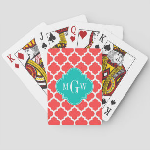 Jeu De Cartes Corail Rouge Blanc Marocain #5 Sarcelle 3 Initiale