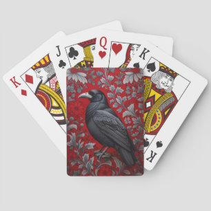Jeu De Cartes Corbeau noir floral rouge inspiré de William Morri