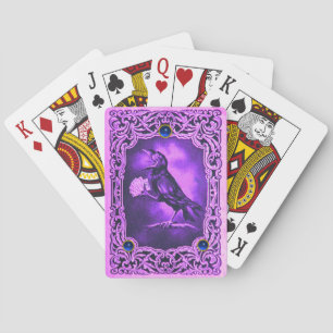 Jeu De Cartes Corbeau noir vintage en bleu violet rose