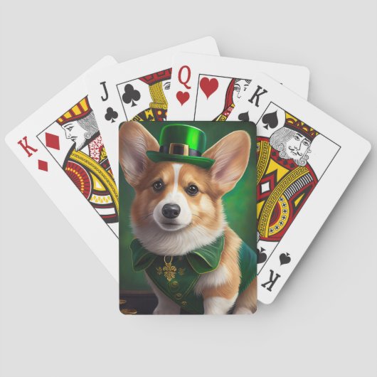 Jeu De Cartes Corgi Dog en robe de fête St. Patrick (dos)