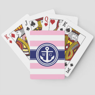 Jeu De Cartes Coton Candy Pk Navy Preppy Stripe Ancre Monographi