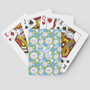 Jeu De Cartes Cottagecore Vintage Fleurs de Rose Points Bleus