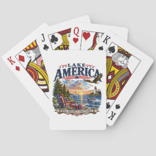 Jeu De Cartes Coucher de soleil patriotique aigle américain Lac